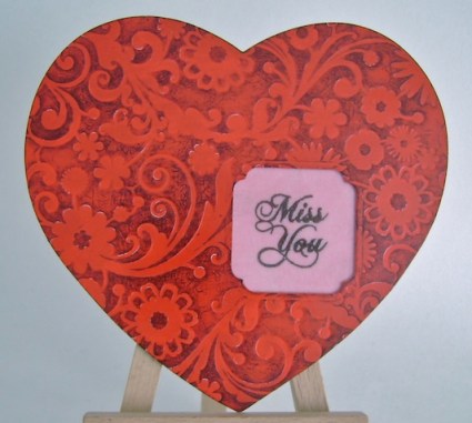 heart shaped card with miss you sentiment