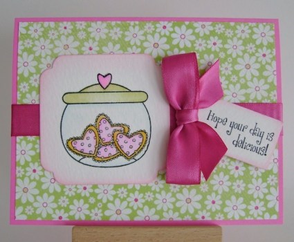 cookie jar with pink and orange heart cookies