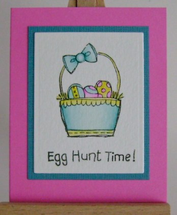 turquoise easter basket with egg hunt time sentiment