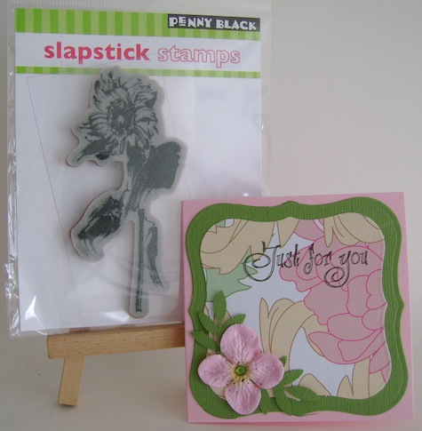 sunflower stamp and pink and green card prize from penny black at allsorts challenge