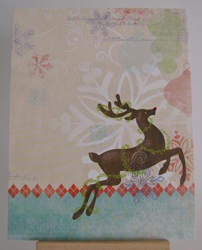 rudolphdaysept rudolph on a card with snowflakes in the background and a blue border on the bottom