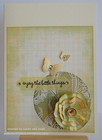 ivory card with green and yellow flower and butterflies