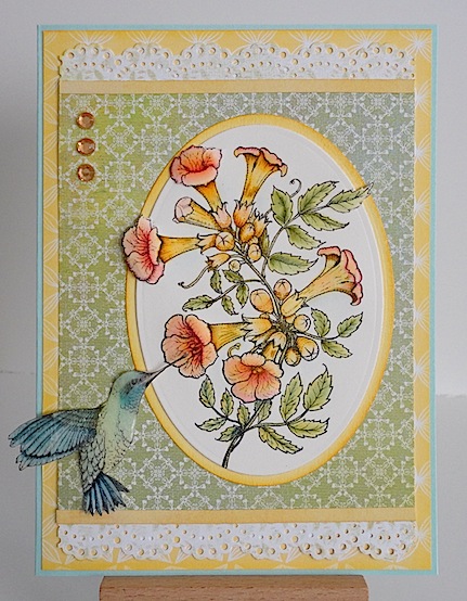 fllcbbbmar2012 card featuring flourishes trumpet vine with hummingbird