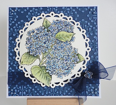 flourisheshydrangea card with flourishes hydrangea stamp in blue