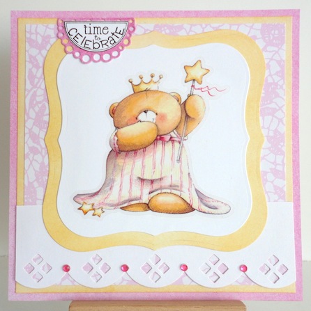 card with forever friends teddy queen sticker in pinks and yellows