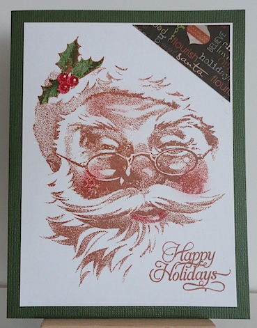 flourishessantajul2012 green christmas card with santa image and happy holidays sentiment