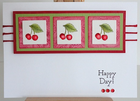flourishestripleplay card with cherries and happy day sentiment flourishes