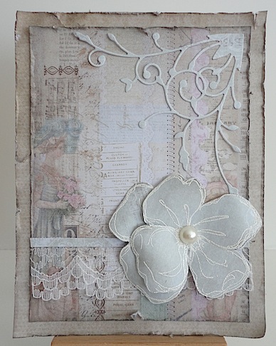 card in vintage style with dogwood flower in neutrals