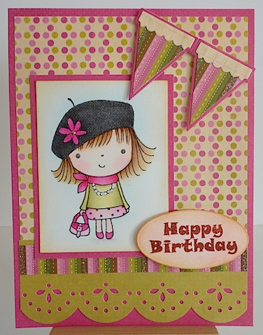 pennyblackmimi pink and green birthday card with penny black mimi image