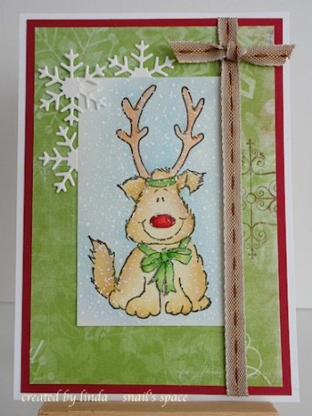 christmas card with penny black rudolph pup