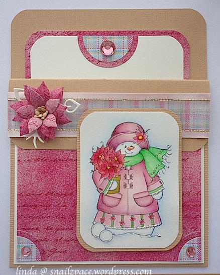 mama snowwoman pocket card in pink and brown