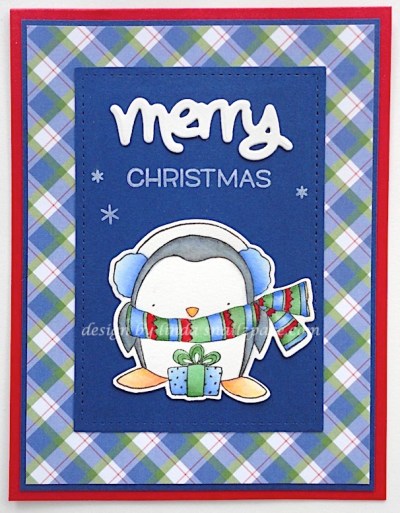 penguin christmas card in blue