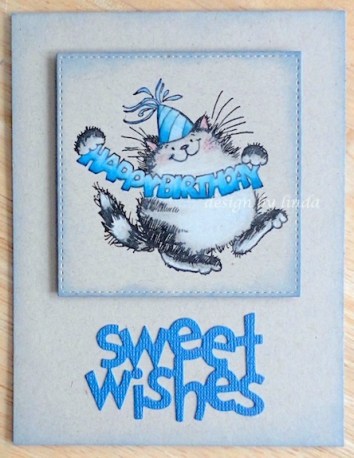 birthday card with cat in gray and blue