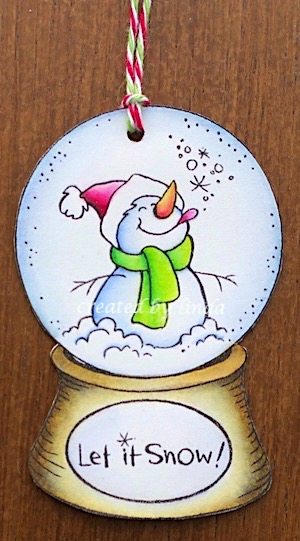 snowman snow globe tag