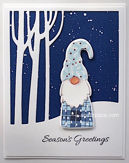 gnome Christmas card in blue and white copyright snailzpace.com