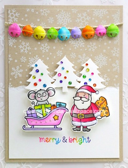 rainbow Christmas card featuring Santa and millie mouse copyright linda snialzpace.com