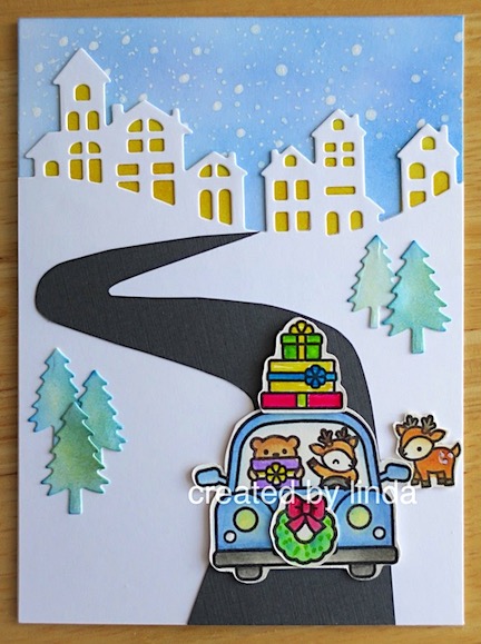 Christmas card featuring lawn fawn critter stamps